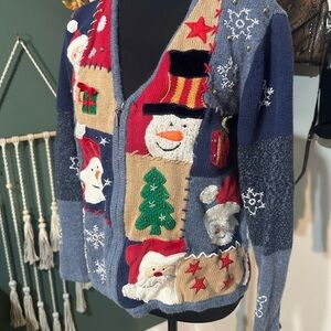 Vintage Studio Joy Patchwork Holiday Cardigan with Festive Embroidery size S